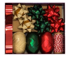 Christmas Gift Bow & Ribbon Set - Gold Red Green Bows Ribbon & Twine