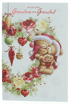 Grandma & Grandad Christmas Card Cute Bears Flowers Baubles & Glitter 7.5x5.25" Grandma & Grandad Christmas Card Cute Bears Flowers Baubles & Glitter 7.5x5.25"
