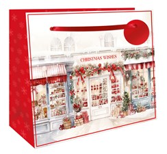 Medium Landscape Gift Bag - Vintage Shop Christmas Wishes Red Tag 10x8.5
