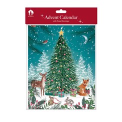 Scenic Christmas Advent Calendar - Xmas Tree & Wildlife Animals Scene 8x9.75"