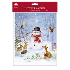 Scenic Christmas Advent Calendar - Snowman & Wildlife Animals Scene 8x9.75"