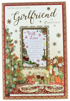 Girlfriend Christmas Card - Xmas Table Tree Poinsettia Gift Glitter & Foil 9x 6"