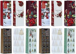 Set of 12 Christmas Wine Bottle Gift Bags with Tags - Traditional & Contemporary