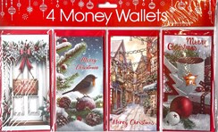 Pack of 4 Christmas Money Wallet Gift Cards & Envelopes - Traditional Designs