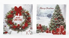Pack of 12 Traditional Scenic Christmas Cards - Xmas Tree & Holly Wreath Glitter