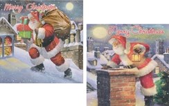 Pack of 12 Square Glitter Christmas Cards - Santa Father Christmas on Rooftop