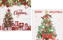 Pack of 12 Square Glitter Christmas Cards - Christmas Tree Presents & Robins