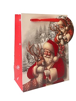 Small Christmas Gift Bag - Traditional Santa and Reindeer 6.5x4.75" Small Christmas Gift Bag - Traditional Santa and Reindeer 6.5x4.75"