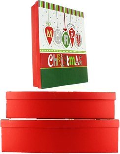 Set Of 3 Shirt Christmas Oblong Nested Gift Boxes - Modern Merry Xmas Baubles