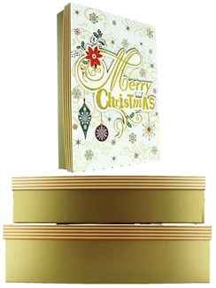 Set Of 3 Shirt Christmas Oblong Nested Gift Boxes - Modern Gold Xmas Snowflakes