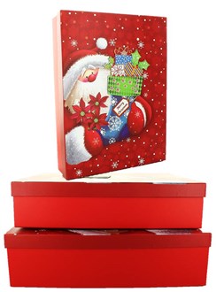Set Of 3 Shirt Christmas Oblong Nested Gift Boxes - Cute Santa Claus & Stocking