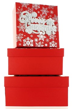 Set Of 3 Medium Christmas Square Nested Gift Boxes - Modern Merry Xmas Snowflake