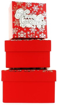 Set Of 3 Small Christmas Square Nested Gift Boxes - Modern Merry Xmas Snowflakes