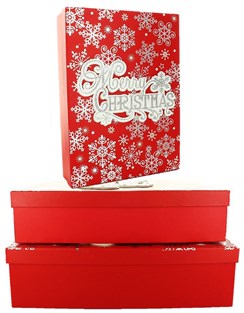 Set Of 3 Shirt Christmas Oblong Nested Gift Boxes - Modern Merry Xmas Snowflakes