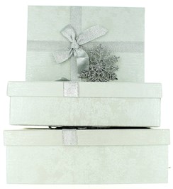 Set Of 3 Christmas Luxury Nested Shirt Gift Boxes - Silver Snowflake & Ribbon Set Of 3 Christmas Luxury Nested Shirt Gift Boxes - Silver Snowflake & Ribbon