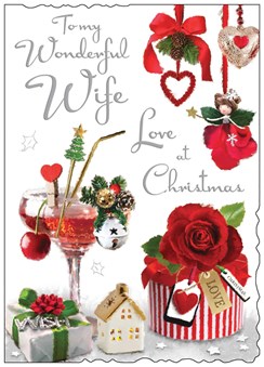 Jonny Javelin Wife Christmas Card - Roses Cocktail Gifts with Glitter 10.5x7.5"
