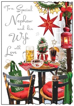 Jonny Javelin Nephew & Wife Christmas Card - Table Mulled Wine & Beer 9 x 6.25"