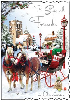 Jonny Javelin Friends Christmas Card - Horses in Snow Church House & Foil 9x6.2"