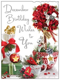 Jonny Javelin December Birthday Christmas Card - Poinsettia Gifts 7.5x5.25"