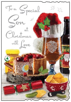 Jonny Javelin Son Christmas Card - Beer, Snacks & Cracker 9x6.25"