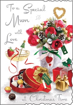Jonny Javelin Mum Christmas Card - Chocolate Cocktail & Flowers Foil 9x6.25"