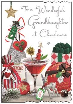 Jonny Javelin Granddaughter Christmas Card - Cocktail Glass Champagne 9x6.25"