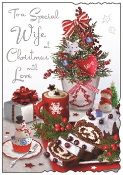 Jonny Javelin Wife Christmas Card - Mini Xmas Tree Yule Log Glitter Foil 9x6"