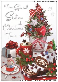 Jonny Javelin Sister Christmas Card - Mini Xmas Tree Yule Log Glitter Foil 9x6"