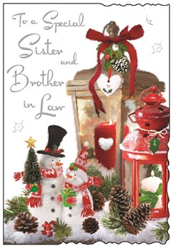 Jonny Javelin Sister & Brother-in-Law Christmas Card - Lanterns & Foil 9x6.25"