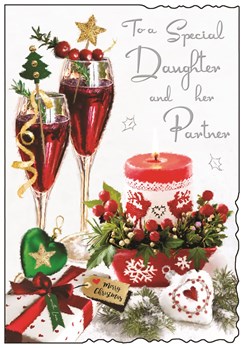 Jonny Javelin Daughter & Partner Christmas Card - Glasses & Candle 9x6.25"