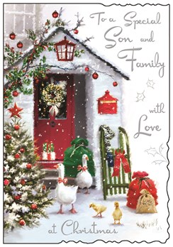 Jonny Javelin Son & Family Christmas Card - Ducks Outside House Foil 9x6.25" Jonny Javelin Son & Family Christmas Card - Ducks Outside House Foil 9x6.25"