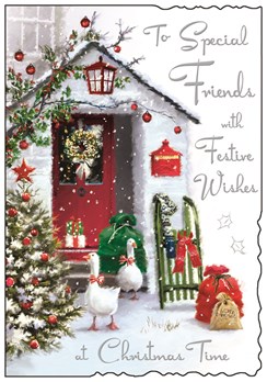 Jonny Javelin Special Friends Christmas Card - Ducks Outside House Foil 9x6.25"
