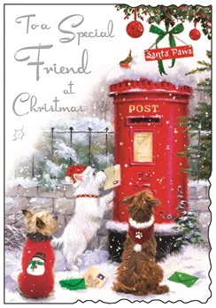 Jonny Javelin Special Friend Christmas Card - Postbox & Dogs in Snow 9x6.25"