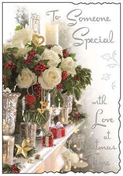 Jonny Javelin Someone Special Christmas Card - White Roses Red Berries 9x6.25"