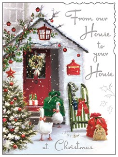 Jonny Javelin House to House Christmas Card - Ducks Outside House Foil 7.25x5.5"