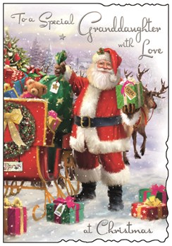 Jonny Javelin Granddaughter Christmas Card - Santa & Sleigh Glitter Foil 9x6"