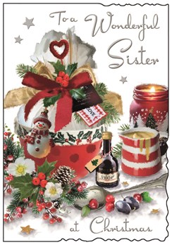 Jonny Javelin Sister Christmas Card - Xmas Pudding with Glitter Foil 9x6.25"