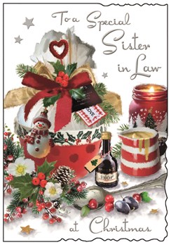 Jonny Javelin Sister-in-Law Christmas Card - Xmas Pudding Glitter Foil  9x6.25"