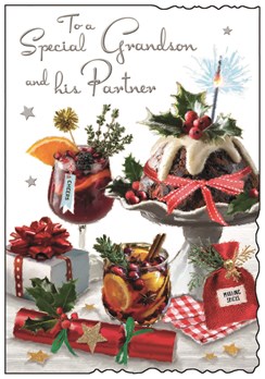 Jonny Javelin Grandson & Partner Christmas Card - Mulled Wine Pudding 9x6.25"
