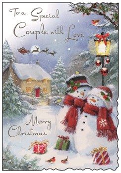 Jonny Javelin Special Couple Christmas Card - Snowmen Glitter Foil 9x6.25"
