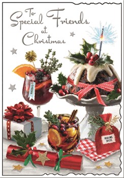Jonny Javelin Friends Christmas Card - Mulled Wine Xmas Pudding Foil 9x6.25"