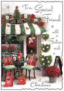 Jonny Javelin Special Friend Christmas Card - Cafe Noel with Glitter & Foil 9x6