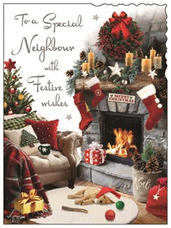 Jonny Javelin Neighbour Christmas Card Dog in Living Room Glitter Foil 7.25x5.5