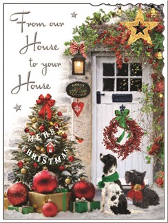 Jonny Javelin House to House Christmas Card - Dogs Outside House Foil 7.25x5.5"
