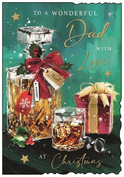 Jonny Javelin Dad Christmas Card - Whisky Decanter with Gift Glitter Foil 9x6"