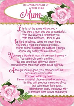Loving Memory Graveside Memorial Card - Dear Mum Pink Roses 6.25" x 4.25" Loving Memory Graveside Memorial Card - Dear Mum Pink Roses 6.25" x 4.25"