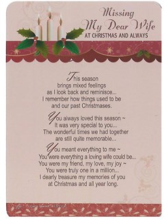 Loving Memory Christmas Graveside Memorial Card - Missing My Dear Wife 6" x 4"