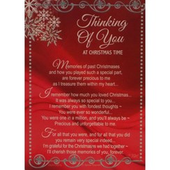 In Loving Memory Christmas Graveside Memorial Card - Red & Snowflakes 6.5x4.75"