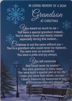 Loving Memory Christmas Graveside Memorial Card - Grandson 6" x 4"