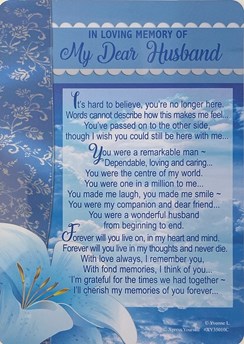 Loving Memory Graveside Memorial Card - Blue Background Dear Husband 6.25x4.25"